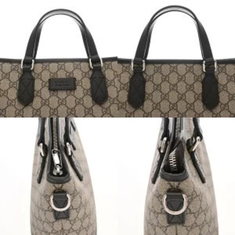 Gucci Ebony Supreme GG Handbag Brown Bag Leather Tote Canvas Beige - Picture 7 of 9